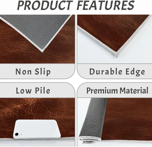 Vista 5 de Kitchen Mats for Floor 2 Piece Set Abstract Leather Texture Non Slip Kitchen Rugs Washable Retro Aesthetics Floor Mats Rust Brown Area Rug Runner