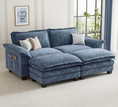Vista 28 de KKL Sofá cama modular seccional, sofá de nube de 4 plazas con otomana, sofás seccionales de felpilla para sala de estar, apartamento, beige