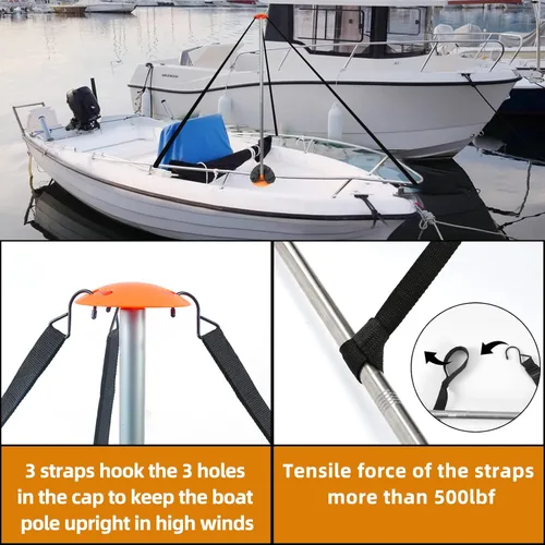 Vista 8 de Tuszom Paquete de 2 soportes ajustables de acero con soporte de cubierta de barco de 1-1/8 pulgadas de D con correas anti-UV, bolsa