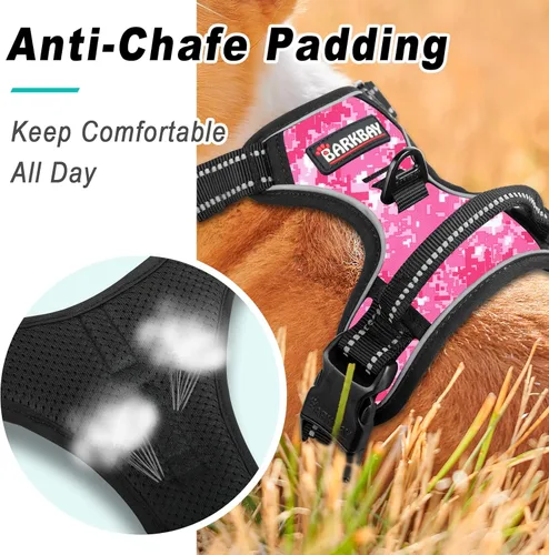 Vista 2 de Barkbay Arnés antitirones grande para perro, con paso, reflectante con clip frontal y mango de fácil control para entrenamiento, caminar, correr
