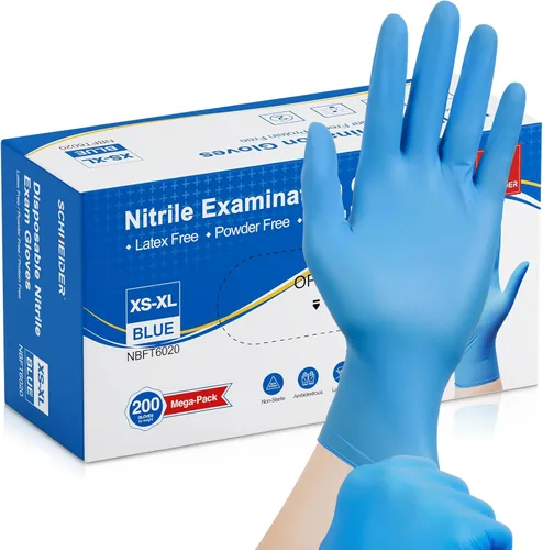 Vista 8 de Schneider Guantes de examen de nitrilo, guantes desechables azules, de grado médico y alimenticio, sin látex