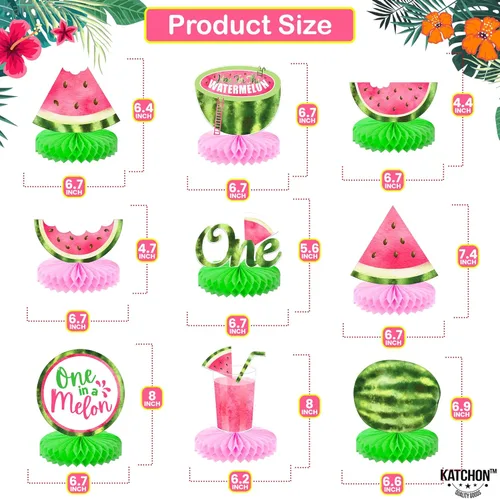 Vista 3 de KatchOn, One In A Melon Centros de mesa - Paquete de 9 Decoraciones de fiesta de melón Uno en un Decoraciones de cumpleaños de sandía, centros