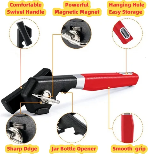 Vista 2 de Abrelatas magnético multifuncional mecánico 2025, hoja de acero inoxidable para sin esfuerzo, fácil de usar, cocina manual multifunción agradable