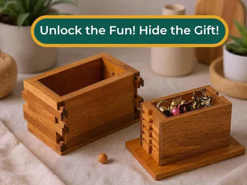 Vista 5 de BSIRI Caja de seguridad para rompecabezas, caja de rompecabezas secreta de madera con compartimentos ocultos, misterio ideal, caja de joyería