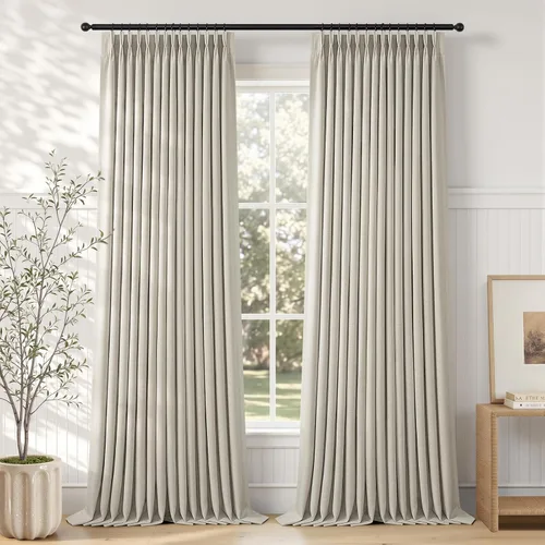 Vista 11 de Topfinel - Cortinas opacas plisadas de 96 pulgadas para dormitorio, 2 paneles Natural