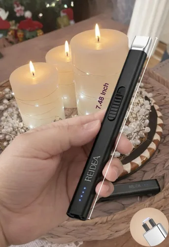 Vista 2 de REIDEA Encendedor eléctrico de regalo para los amantes de las velas, resistente al viento, sin llama, recargable por USB, encendedor retráctil