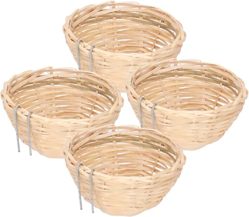 Vista 6 de TOPINCN 4 unids nido de pájaro, hecho a mano tejiendo crianza reposo pájaro casa con gancho decoración para loros canarios