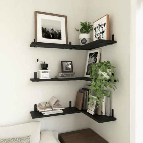Vista 5 de WOPITUES Juego de 6 estantes flotantes de madera, estantes para decoración de pared, estante de granja para dormitorio, estantes de almacenamiento