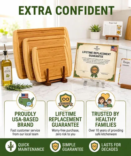 Vista 8 de Juego de 3 tablas de cortar de bambú de lujo con tecnología de resistencia de grano vertical carbonizada, tablas de cortar de madera extra grandes