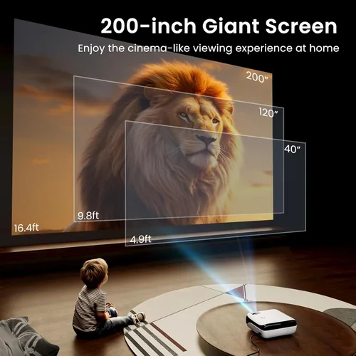 Vista 7 de HAPPRUN Native - Mini proyector Bluetooth 1080P, proyector de películas portátil Full HD para exteriores con altavoz integrado, compatible