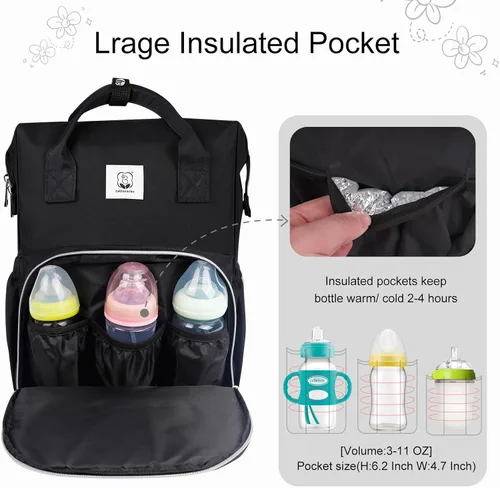 Vista 4 de Bolsa de pañales, Negro -, Bolsa de pañales negra, caqui