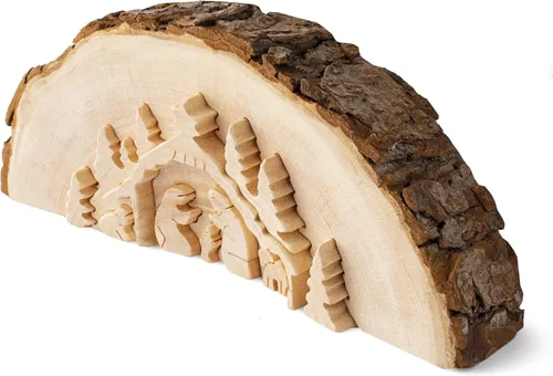 Vista 2 de Forest Decor Juego de Belén de madera, figuras religiosas decorativas, decoraciones de mesa de Navidad, decoración cristiana rústica hecha a mano