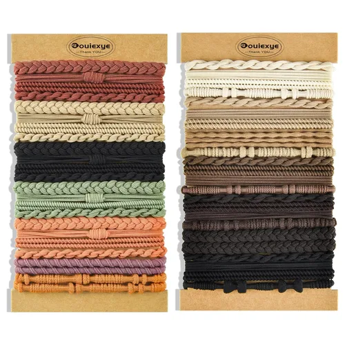 Vista 9 de Pulseras para el cabello para mujer, 24 piezas de accesorios para el cabello bohemio en 12 colores, 5 estilos, no dañan el cabello grueso