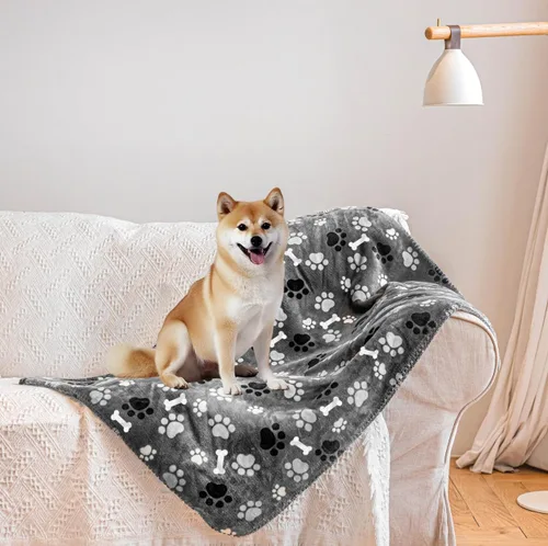 Vista 7 de Manta impermeable para perro, patrón de impresión súper suave, cálida y esponjosa, protector de cara para sofá, coche y cama, manta para mascotas a