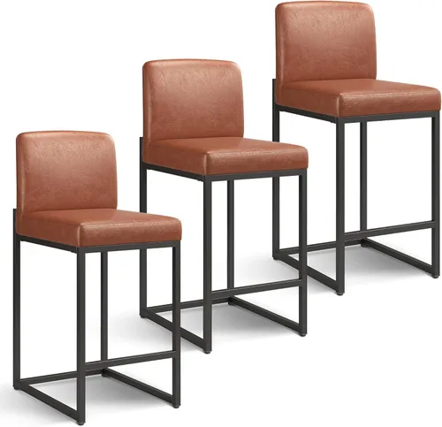 Vista 9 de PHI VILLA Bar Stools Set of 2 - Counter Height 24'' Bar Stool Pu Leather Kitchen Modern Bar Chairs, Bar Stools with Back