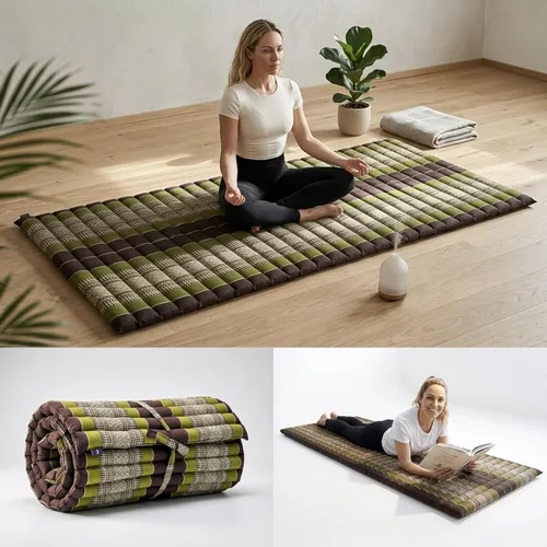 Vista 59 de Leewadee - Colchón de suelo plegable - Futón japonés enrollable -Alfombra de tatami triple pliegue - Cama de piso para invitados - Colchón