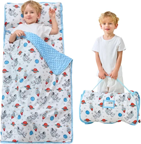 Lasoftan Tapete para siesta para niños con almohada y manta, tapetes enrollados extra grandes para siestas, bolsas de dormir para niños y niñas,