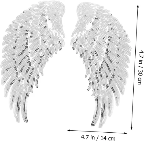 Vista 2 de ULTECHNOVO Silver Sequin Angel Wings Patch Pair Embroidered Wings Applique for Clothing DIY Sewing Iron-on Clothes Decoration for Craft and Apparel