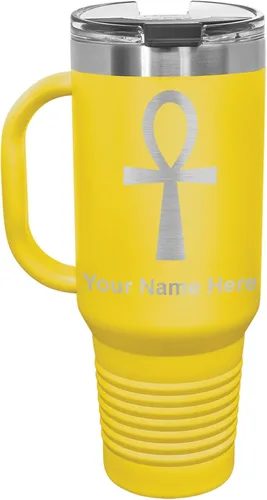 Vista 24 de LaserGram 15oz Vacuum Insulated Coffee Mug, Ankh, Personalized Engraving Included (Orange)
