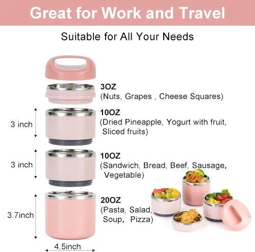 Vista 2 de Lille Home Lonchera de acero inoxidable de 3 capas de 1.43 litros - a prueba de fugas, sin BPA, caja Bento aislada para preparación de comidas sobre