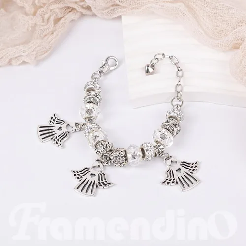 Vista 3 de Framendino, 50 dijes de ángel de plata con alas voladoras para collares, joyas y manualidades