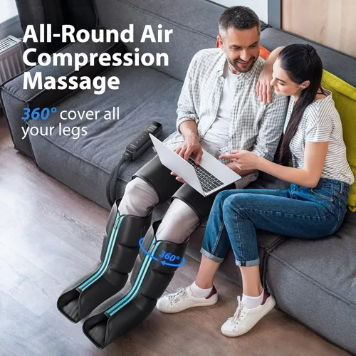 Vista 2 de CINCOM Masajeador de piernas con calor y compresión, botas de compresión de aire para recuperación de piernas, pantorrillas y pies, alivio del edema
