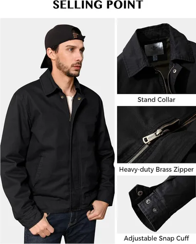 Vista 5 de WenVen Chaqueta militar informal ligera de lona para hombre