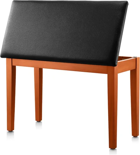 Vista 8 de Donner Banco de piano dúo con almacenamiento, banco de teclado de madera maciza, taburete, silla, asiento con libro de piano, acolchado con esponjas