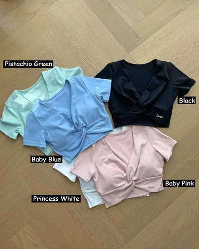 Vista 7 de Danysu Parte superior con nudo frontal para mujer, con relleno, manga corta, para entrenamiento, con nudos, para gimnasio