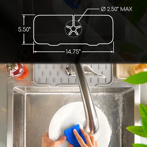 Vista 4 de Ternal Tapete de silicona para bandeja de goteo con mango de grifo, alfombrilla de silicona para grifo de platos, soporte de esponja de jabón