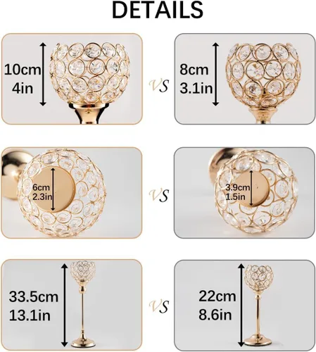 Vista 4 de VINCIGANT Juego de 2 portavelas de cristal dorado para chimenea, mesa auxiliar, decoración de bodas, hogar, Halloween, centros de mesa
