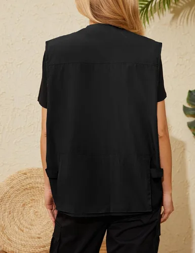 Vista 5 de Chaleco de pesca para mujer, chaleco de viaje para trabajo al aire libre con múltiples bolsillos