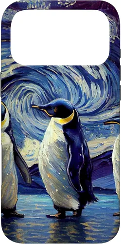 Vista 22 de Starry Night Famous Painting Style Penguins Case para iPhone 17