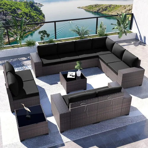 Vista 31 de Kullavik - Juego de muebles para exterior de 6 piezas con sofá modular de ratán de polietileno, color negro