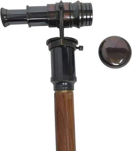 Vista 4 de Medieval Replicas Bastón de caminar con telescopio mango de latón plegable náutico bastón de madera ideal unisex