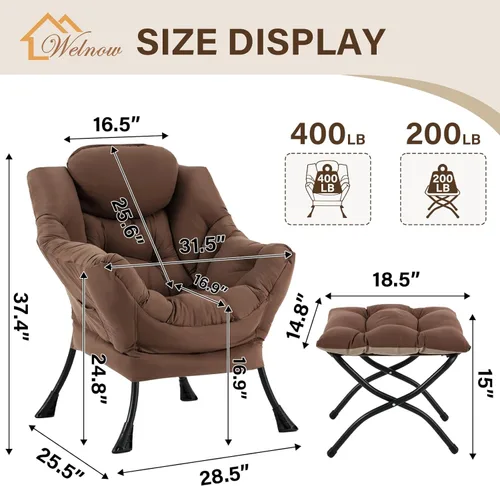 Vista 253 de Welnow Silla Lazy con otomana, moderna silla de descanso con reposabrazos y un bolsillo lateral, sillón para sofá de ocio, sillón de lectura