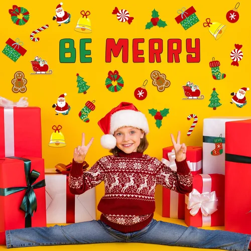 Vista 6 de Juego de 68 piezas de decoración de borde de boletín navideño para el aula, recortes de Navidad, pan de jengibre navideño, dulces, decoraciones