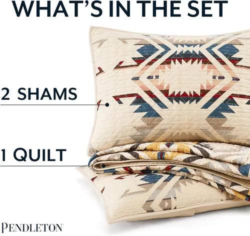 Vista 2 de Pendleton White Sands - Juego de ropa de cama edredón tamaño Full/Queen, 2 fundas, colcha acolchada cubrecama de algodón premium para cama, lavable