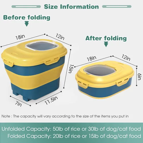 Vista 2 de Recipiente hermético de almacenamiento de alimentos para perros, contenedores plegables de almacenamiento de alimentos de arroz, contenedor