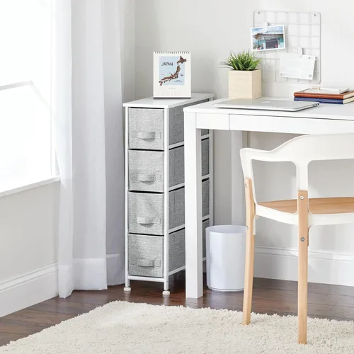 Vista 4 de mDesign Cajonera en torre con 4 cajones. Resistente estructura de metal. Parte superior de madera, cajones de tela fáciles de abrir. Cómoda con 4