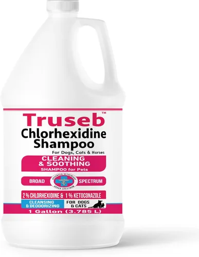 Truseb - Champú tópico de ketoconazol y clorhexidina para perros, gatos y caballos agradablemente perfumado con un aroma a melón de pepino con aloe