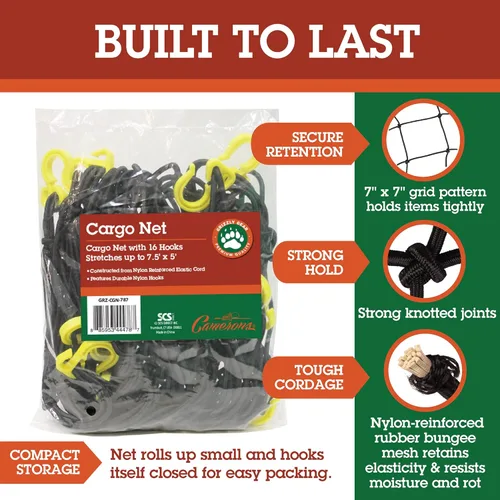 Vista 4 de red para cargo con 16 ganchos de nylon duraderos, grande de 36 x 60 pulgadas, se extiende a 60 x 90 pulgadas