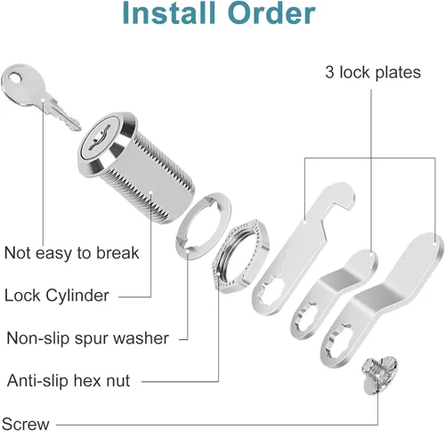 Vista 6 de Cerradura de leva de gabinete con llaves iguales, cilindro de 1-1/8" (longitud) se adapta a un grosor máximo del panel de 7/8", juego de reemplazo