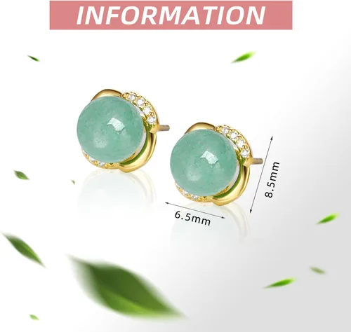 Vista 2 de Jade Earrings Studs,Green Jade Earrings for Women,925 Sterling Silver Earrings Studs for Sensitive Ears,Handmade Jade Earrings for Birthday