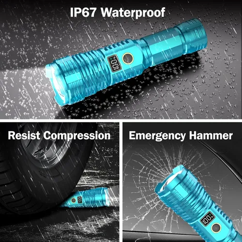 Vista 7 de Linternas recargables de alto lúmenes, luz LED súper brillante de luz de luz larga, linternas con zoom con pantalla digital LCD, 5 modos