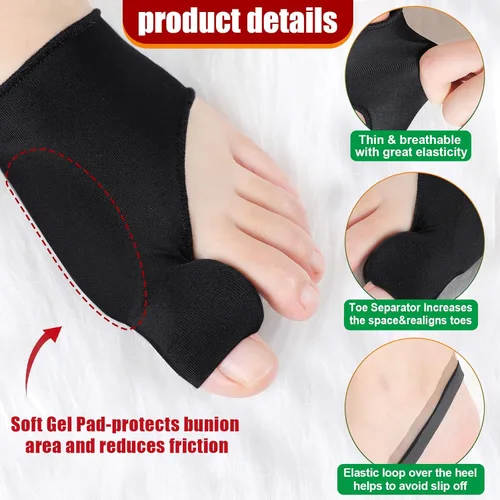 Vista 5 de Tondiamo 4 pares de almohadillas de alivio de juanetes, corrector de juanetes, férula ortopédica, calcetines correctores de juanetes, protector