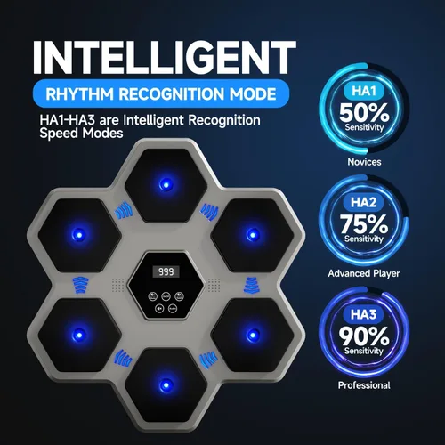 Vista 6 de Music Boxing Machine with Gloves for Adults & Kids,5 Button LCD Touch Control with One Button Mute & Rhythm Recognition,17.3'' Large Size Wall