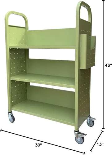 Vista 10 de Workington Carrito de libros con 3 estantes planos, carrito de libros de biblioteca con ruedas giratorias bloqueables 3001, verde manzana