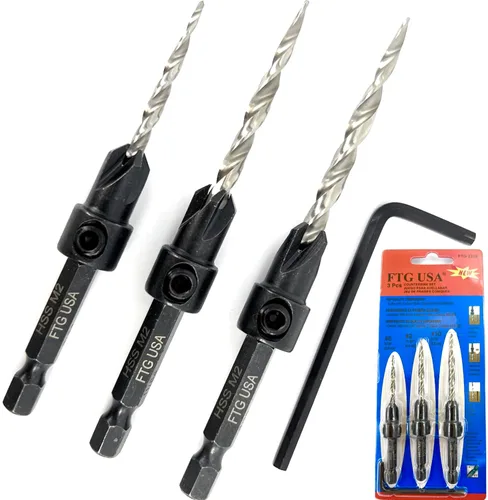 Vista 9 de FTG USA Juego de brocas avellanadoras de madera ajustable, 5 piezas, broca avellanadora #4 #6 #8 #10 #12 con broca cónica para carpintería