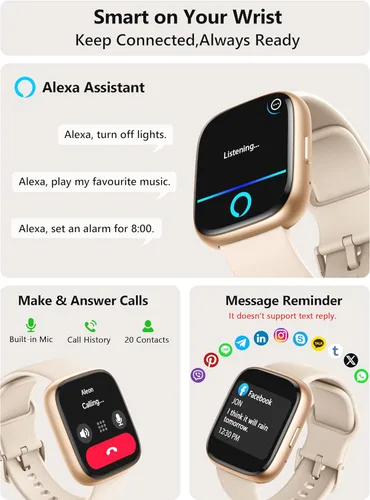 Vista 2 de Smart Watch 2026 Upgrade for Women Men Android & iPhone [2 Bands, 44mm case, 1.83''], Alexa Built-in, Make/Answer Call, HR SpO2 Sleep Stress Monitor